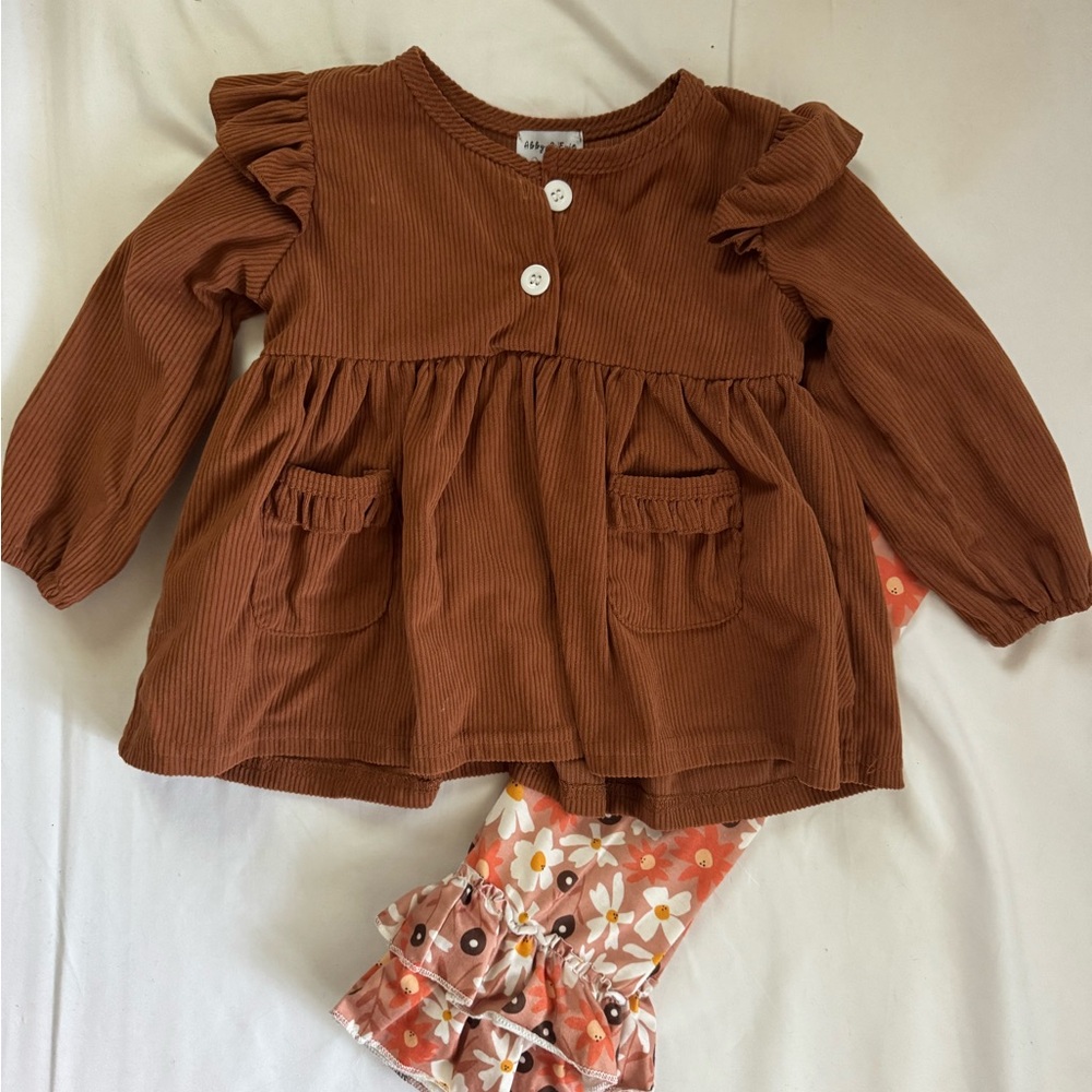 Brown Kids Matching Set with Floral Leggings